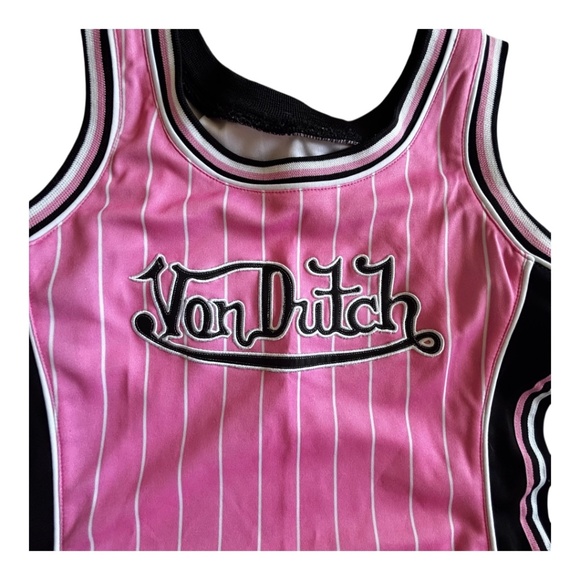 Von Dutch Pink Striped Tank baseball style dress - size small - Picture 2 of 5